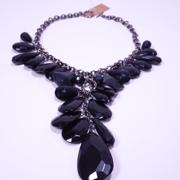 Lee Angel Neiman Marcus Black Resin Teardrop Y Statement Necklace NWT 298 - Picture 8 of 8